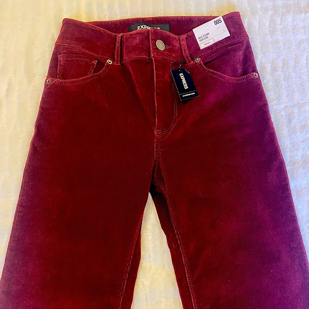 Express Maroon Bell Flare, High Rise, Stretch Cordaruy Pants. Size 00 N/W/T!
